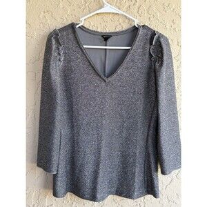 Ann Taylor Small Shimmer Metallic Glam Ruffle 3/4 Sleeve V-Neck Woman’s Blouse